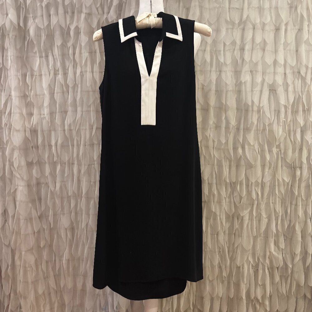 Vicky Tiel Black & Cream Accent Sleeveless Shift Dress - Women's Size 4 - Picture 2 of 6